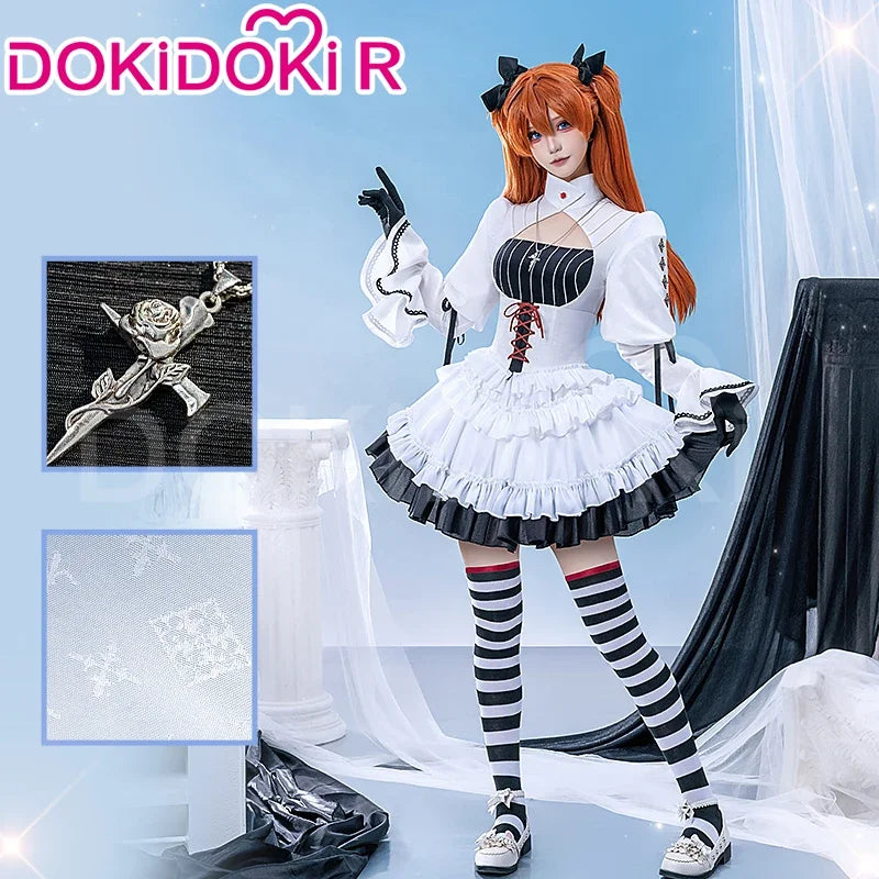IN STOCK Asukaa Reii Cosplay Costume Anime DokiDoki-R Wome Black White Gothic Dress Asukaa Cosplay Halloween Costume