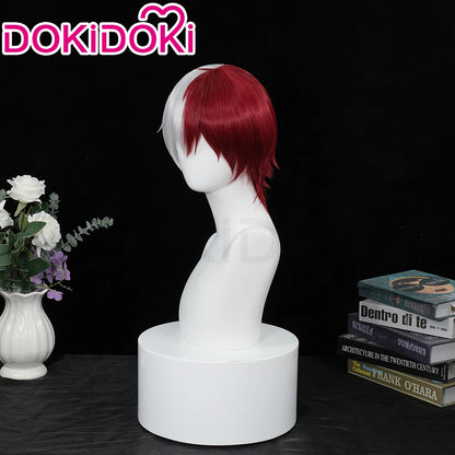 IN STOCK Todorokii Shotoo Wig Anime Cosplay DokiDoki Todorokii Shotoo Cosplay Men 32cm Red White Hair Heat Resistant Free Cap