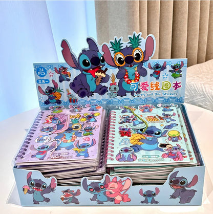24pcs New Disney Stitch Cartoon Cute Handbag Coil Book Sticker Combination Book 27 Material Books Children'S Diy Handbag Gifts