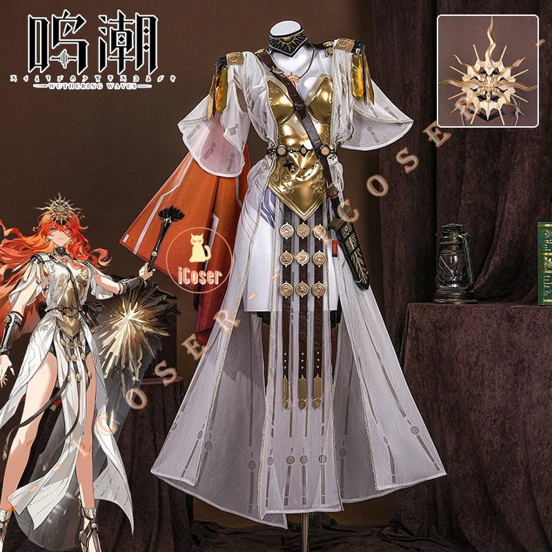 Wuthering Waves Augusta Cosplay Costume Wig Dress Uniform Headwear Earrings Christmas Halloween Party for Women Girls Role Play