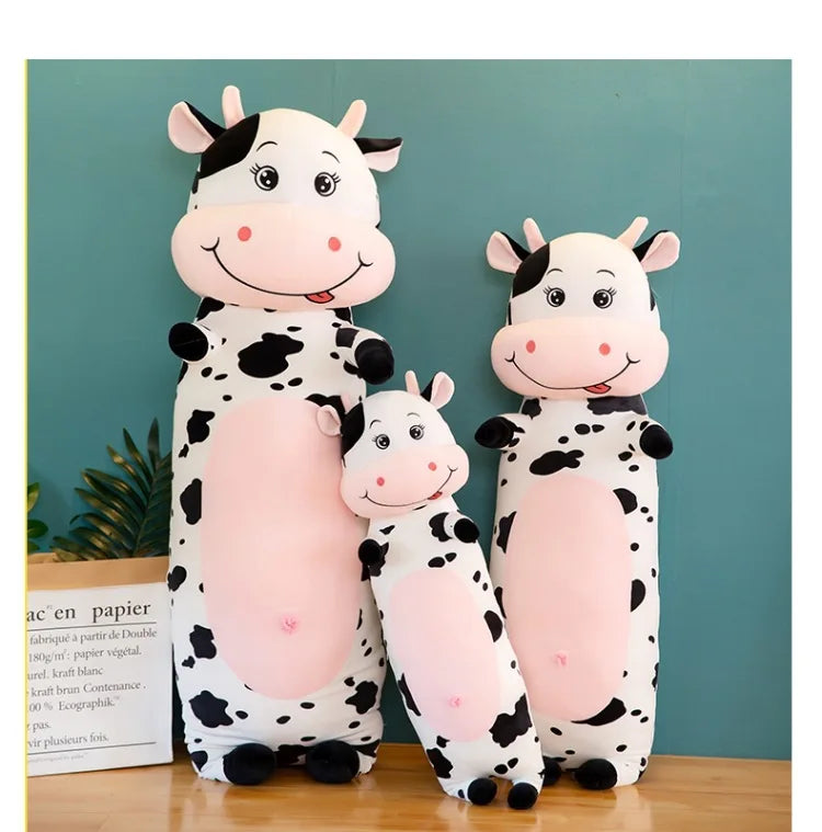 70cm-100cm Lovely Creative Milk Cow Plush Pillow Toys Soft Stuffed Cartoon Animal Cattle Doll Bedroom Sleeping Pillow Cushion