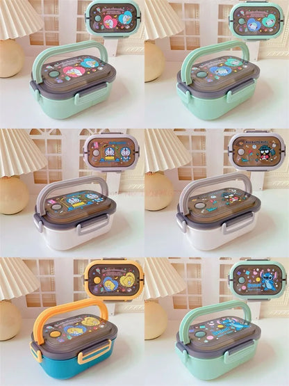 Disney Stitch Cartoon Portable Lunch Box Child Student Hermetic Bento Box Office Portable Double Layer Lunch Box High Capacity