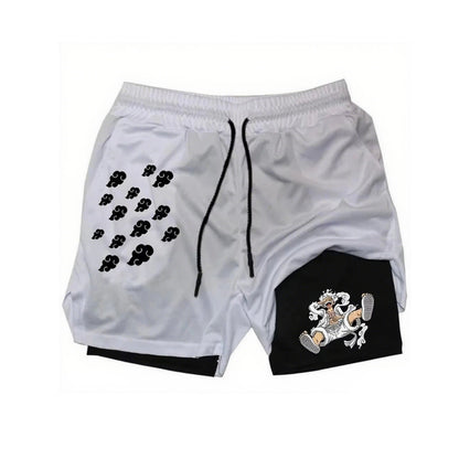 Anime One Piece Men's Shorts Quick-dry Double Layer 2-in-1 Pants Summer Graphic Print Workout Training Fitness Sports Gym Shorts