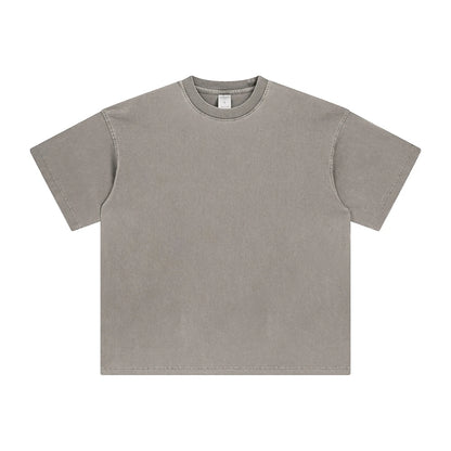 ZODF Men 2024 Retro Summer Washed Solid Cotton T-Shirts Unisex Retro Loose High Street 250gsm Basic Tees Streerwears HY0075