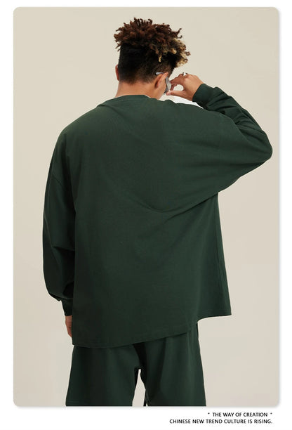 ZODF NEW Autumn Men's Solid Full Sleeve T Shirts Unisex Loose Oversized Casual 305GSM Cotton Basic T-Shirt Brand TEE HY0209