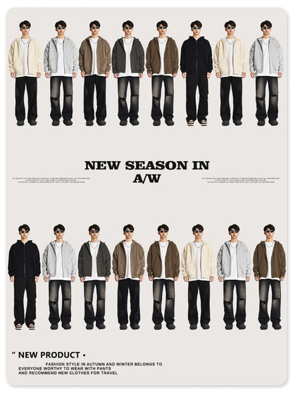 ZODF New Winter Men Zipper Fleece Hoodies Unisex Loose Heavy Weight Thick Warm Basic 420gsm Hooded Coats Hoodie HY0747