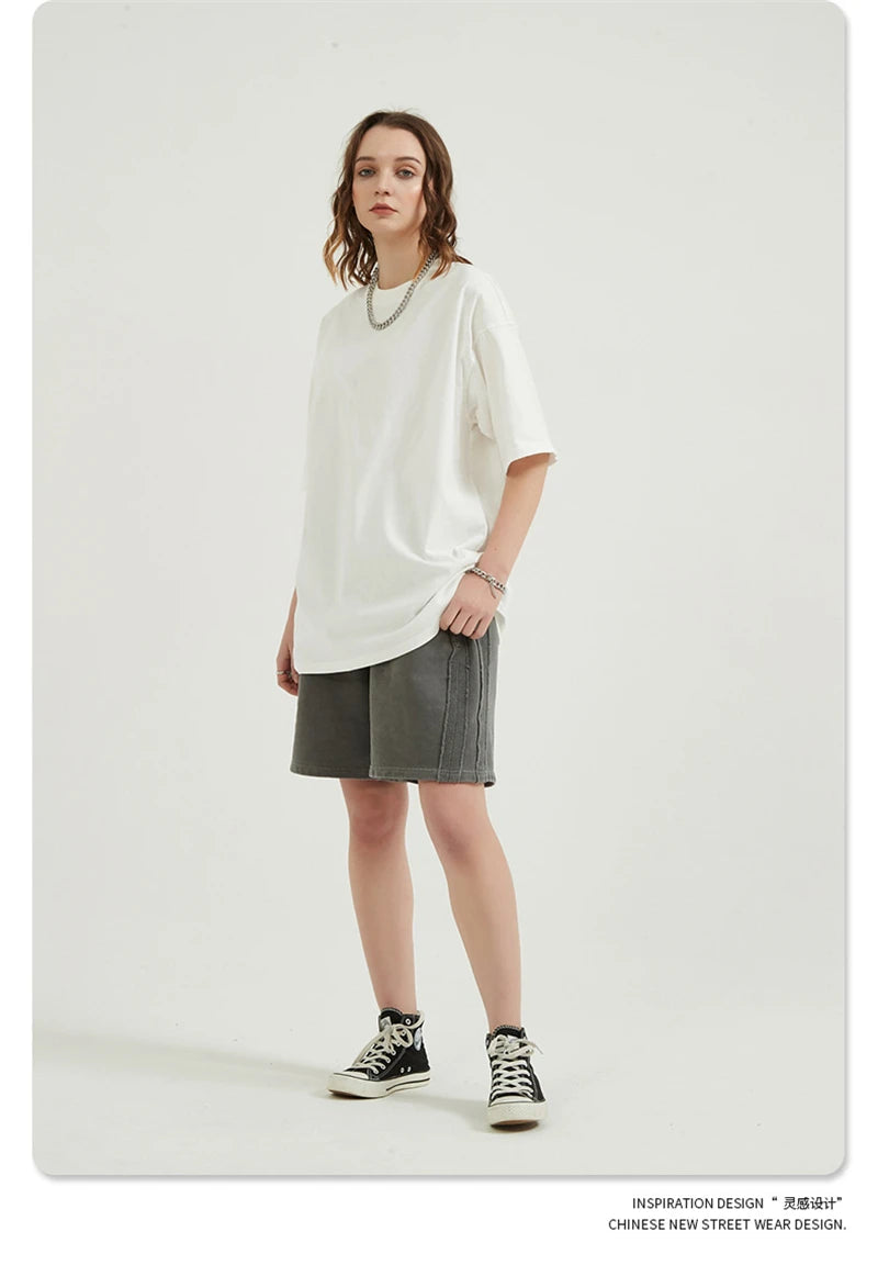 ZODF Men 2024 Retro Summer Washed Solid Cotton T-Shirts Unisex Retro Loose High Street 250gsm Basic Tees Streerwears HY0075