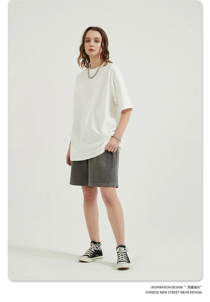 ZODF Men 2024 Retro Summer Washed Solid Cotton T-Shirts Unisex Retro Loose High Street 250gsm Basic Tees Streerwears HY0075