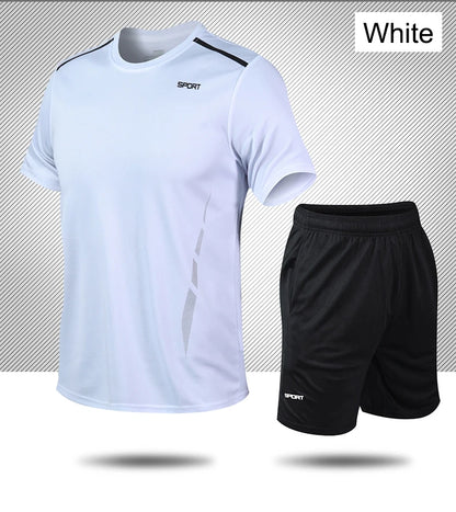 Chrlck Men’s Quick Drying Breathable Running and Outdoor Sports Set – T-Shirt Shorts with Soft Elasticity for Hiking