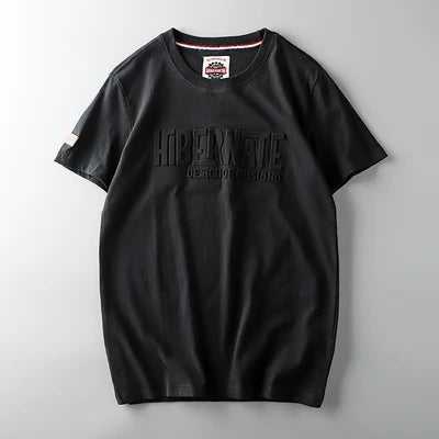 Summer American Retro Short-sleeved O-neck 3D Letter Printed T-shirt Men's Fashion Simple 100% Cotton Washed Casual Sport Tops