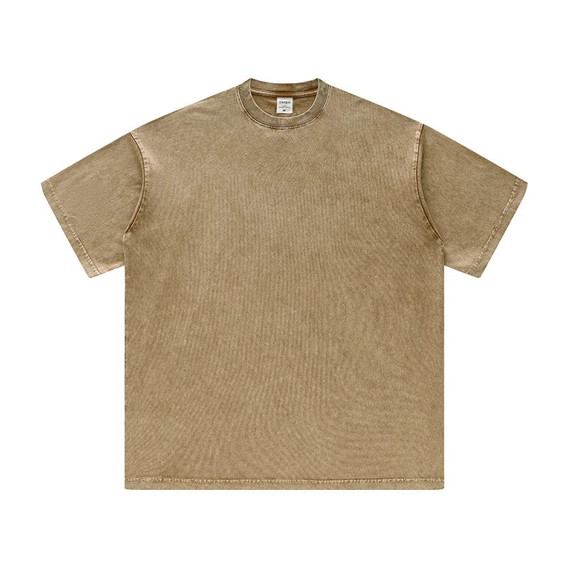 ZODF Men's Summer Batik Washed 250gsm T Shirts Retro Vintage Unisex Basic Loose Solid Cotton T-Shirt Brand Tops 2024 New HY0753