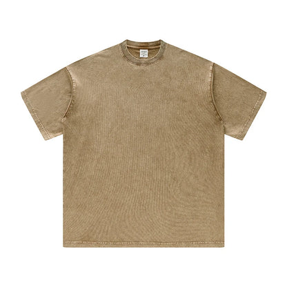 ZODF Men's Summer Batik Washed 250gsm T Shirts Retro Vintage Unisex Basic Loose Solid Cotton T-Shirt Brand Tops 2024 New HY0753