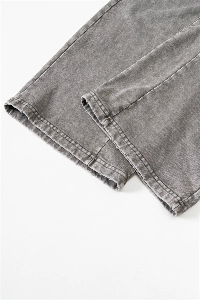 ZODF Retro 2024 Spring Men Washed Cotton Straight Pants Unisex Casual 330gsm Distressed Loose Trousers Brand Clothes HY0830