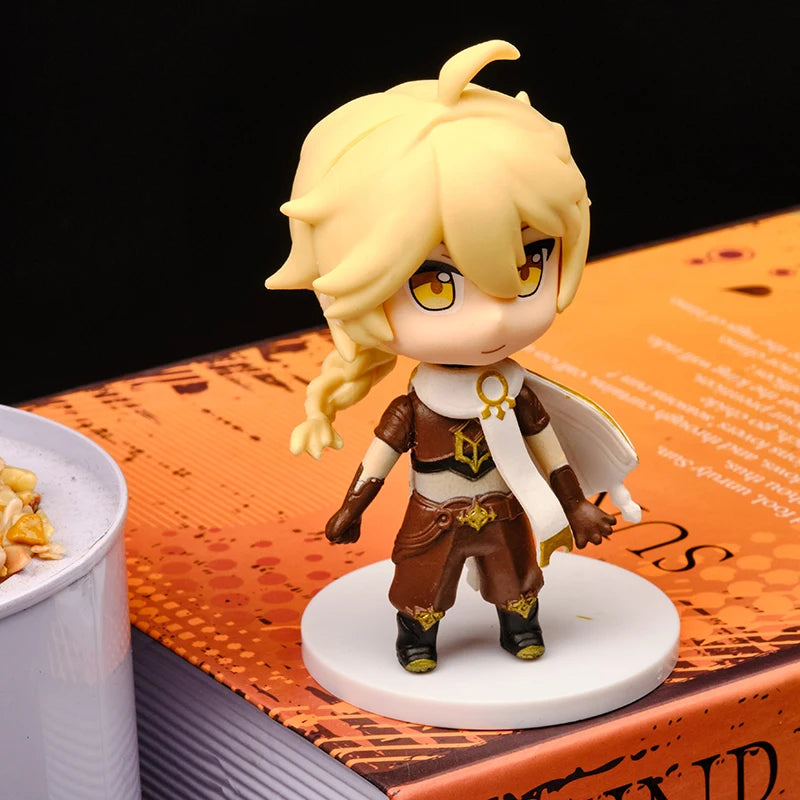 Hot 6pcs/set Genshin Impact Anime Figure Game Cartoon Aether Lumine Amber Venti Diluc Paimon Dolls Toy Kawaii Character  Gift