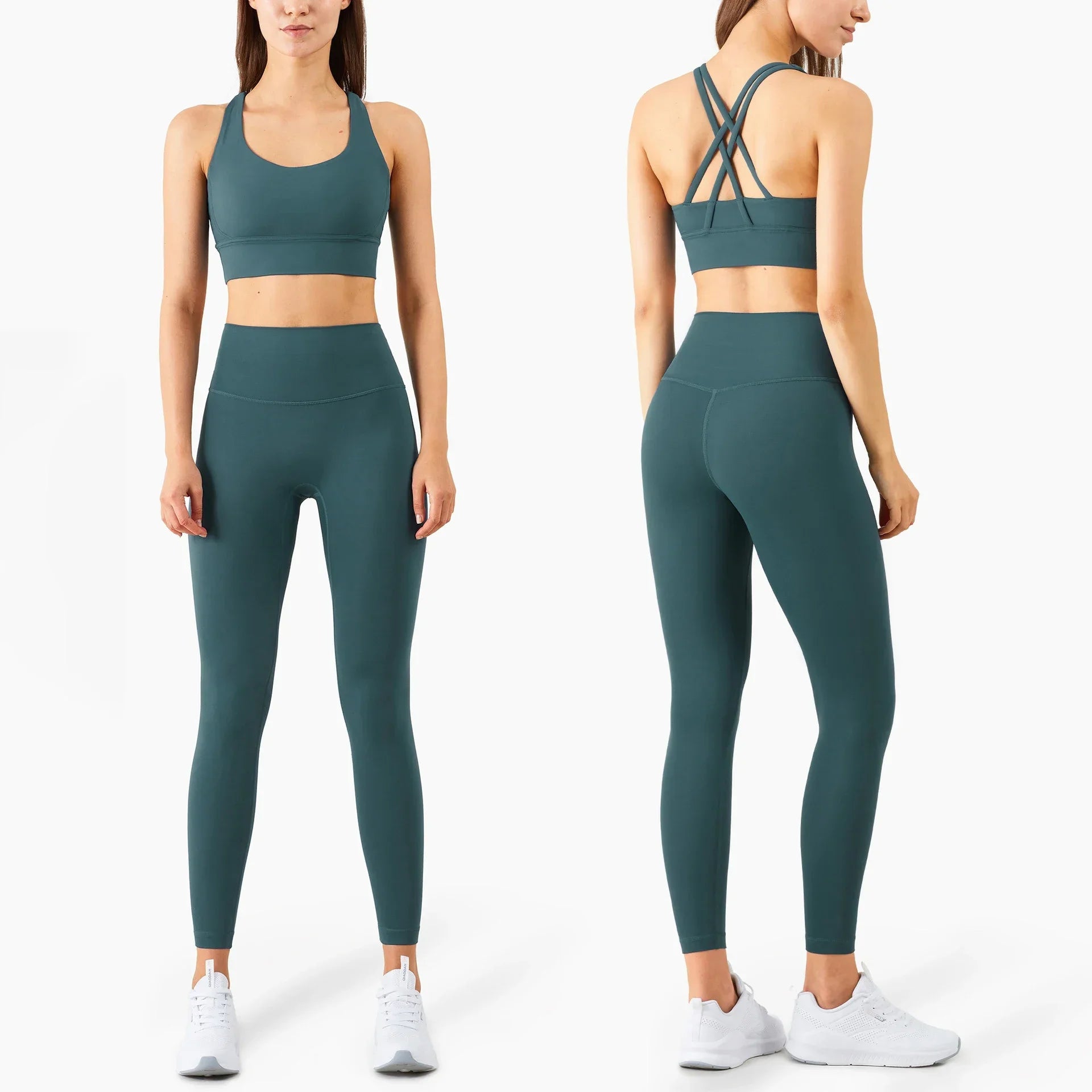 Women’s 2 Piece Yoga Set Sleeveless Cross Back Sports Bra and Leggings Athletic Tracksuit Pilates Fitness