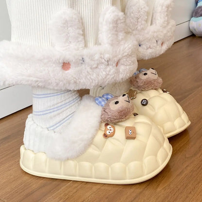 Disney Shelliemay Detachable Cotton Shoes Eva Thick Bottom With Velvet For Outer Wear, Warm And Waterproof Adult Cotton Dragging