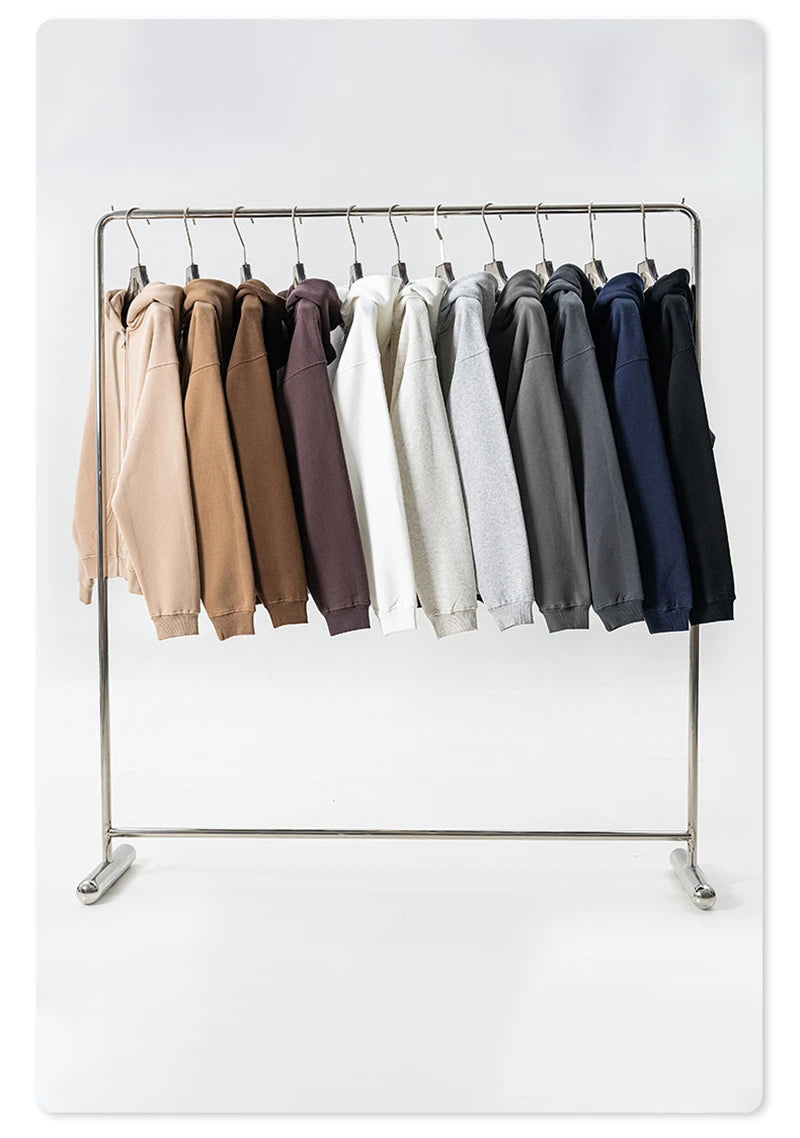 ZODF Fashion Winter Men Warm Zipper Fleece Hoodies Unisex Loose Basic 345gsm Knitted Hooded Hoodie Coats HY0904