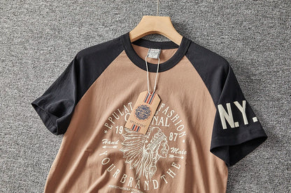 Summer New American Retro Short-sleeved O-neck Letter Printed T-shirt Men's Fashion Simple 100% Cotton Washed Casual Sport Tops