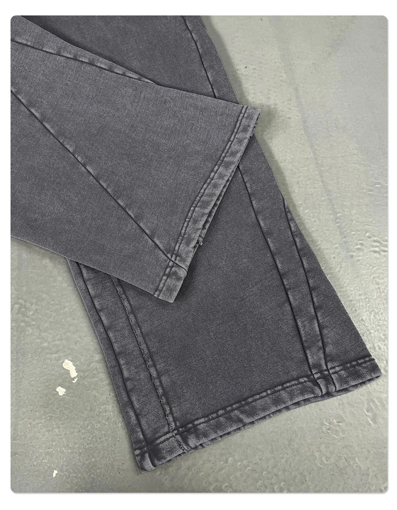 ZODF Retro 2025 Autumn Man Washed Cotton Straight Pants Unisex 430gsm Distressed Patchwork Oversized Trousers Sweatpants HY1168