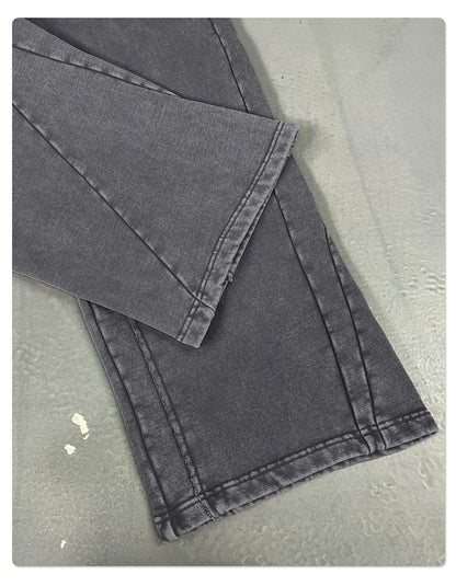 ZODF Retro 2025 Autumn Man Washed Cotton Straight Pants Unisex 430gsm Distressed Patchwork Oversized Trousers Sweatpants HY1168