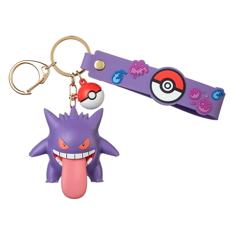 Genuine Pokemon Morpeko Keychain Gengar Meowth Cubone Jigglypuff Mimikyu Anime Action Figure Toy Keyring Fragrance Pendant Gift