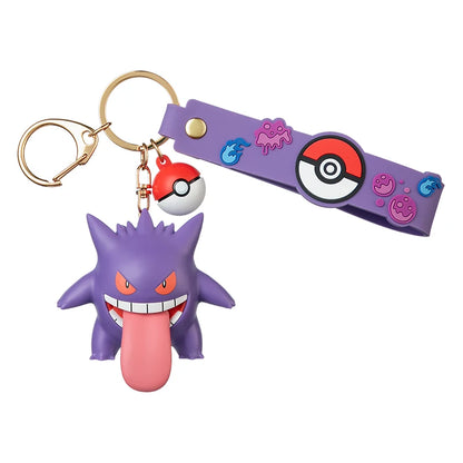 Genuine Pokemon Morpeko Keychain Gengar Meowth Cubone Jigglypuff Mimikyu Anime Action Figure Toy Keyring Fragrance Pendant Gift