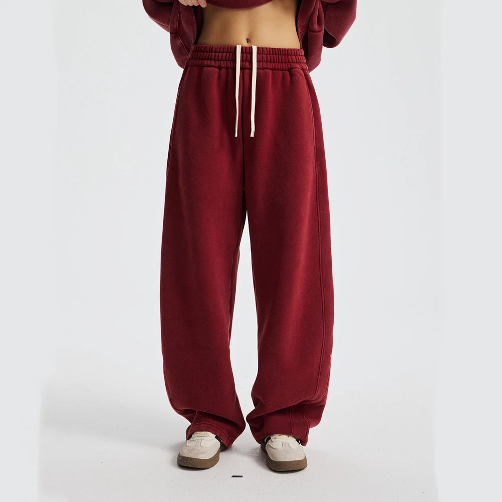 ZODF New 2025 Winter Batik Washed Man Fleece Pants Unisex High Street Distressed Thick Warm Straight Trousers Sweatpants HY1166