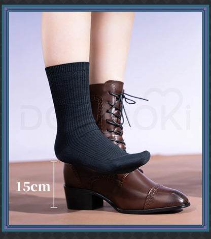 IN STOCK Men Women Cosplay Props 19cm Heightening Shoes DokiDoki Men Daily Black White 15cm Leather Shoes Halloween Cosplay