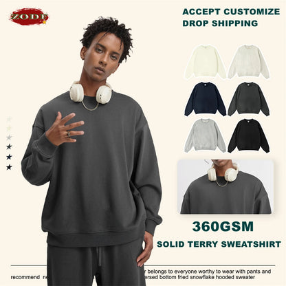 ZODF Fashion Autumn Men Solid 360gsm Sweatshirt Unisex Solid Loose Sport O Neck Pullovers Brand Clothes HY0938