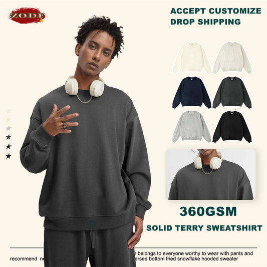 ZODF Fashion Autumn Men Solid 360gsm Sweatshirt Unisex Solid Loose Sport O Neck Pullovers Brand Clothes HY0938