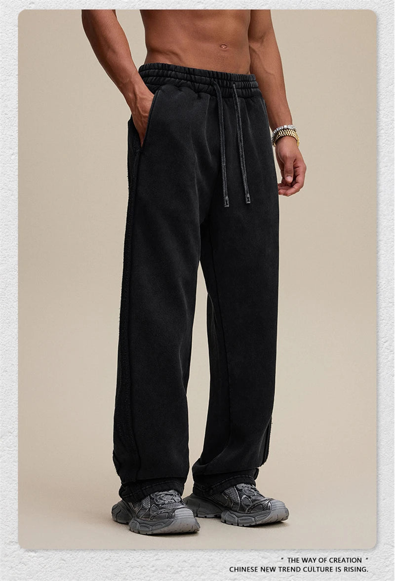 ZODF Vintage Man Winter Washed Fleece Straight Pants Unisex Distressed 360gsm Knitted Warm Trousers Brand Bottoms HY1092