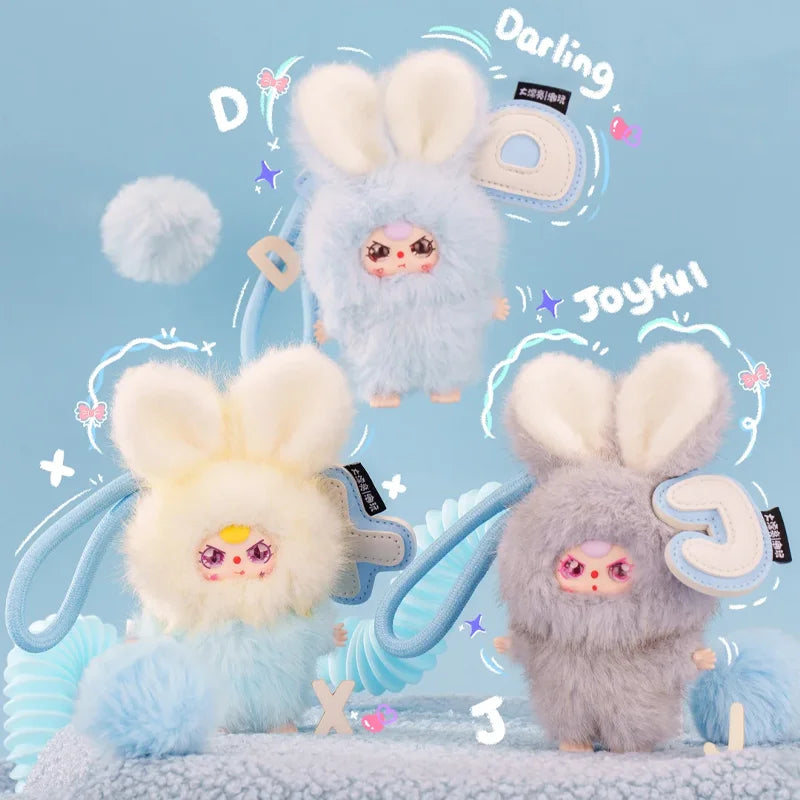Baby Three Super Mini Bunny Series Mystery Blind Box Plush Keychain Pendant Collectible Soft Fluffy Doll Gift