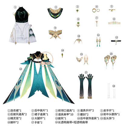 Genshin Impact Nefer Cosplay Costume Wig Dress Uniform Outfit Headwear Carnival Halloween Party for Women Girls Accessory iCoser