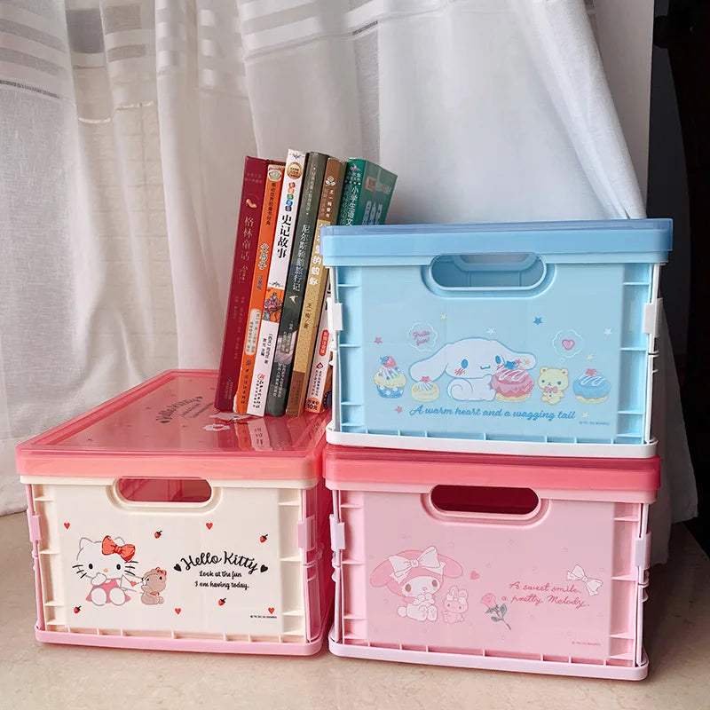 New Sanrio Japanese Cartoon Melody Coolomey Foldable Cosmetic Storage Box Plastic Cover Dust Proof Desktop Cover Sorting Box