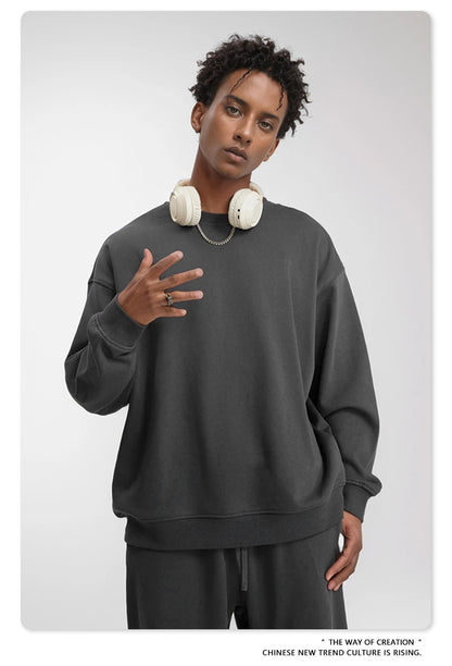 ZODF Fashion Autumn Men Solid 360gsm Sweatshirt Unisex Solid Loose Sport O Neck Pullovers Brand Clothes HY0938