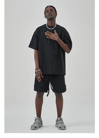 ZODF New 2025 Heavy Weight Summer Solid T Shirts For Men Unisex High Street Oversized 385gsm Cotton T-Shirt Streetwears HY0497