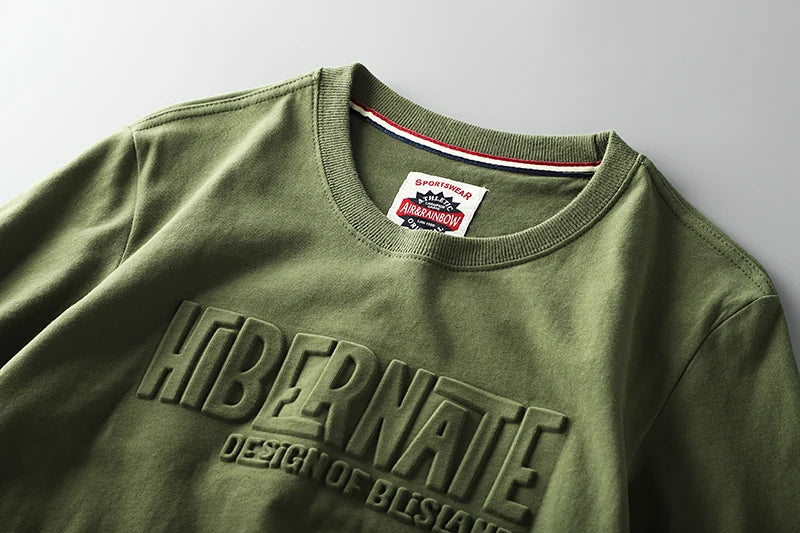 Summer American Retro Short-sleeved O-neck 3D Letter Printed T-shirt Men's Fashion Simple 100% Cotton Washed Casual Sport Tops