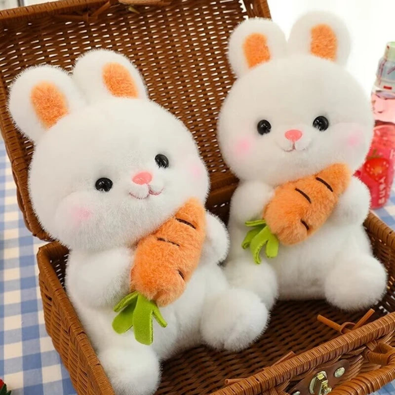 25-50cm Adorable Fuzzy Bunny Hold Carrot Plush Toy Stuffed White Rabbit with Foods on Hand Kids Hug Cuddly Plushie for Children
