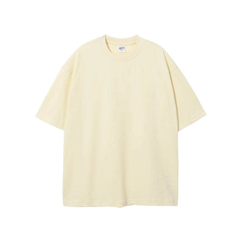 ZODF Summer Men 100% Cotton Solid Oversized Heavyweight 305gsm No-Shrink T-Shirt HY0165 - Beige / M / China Mainland