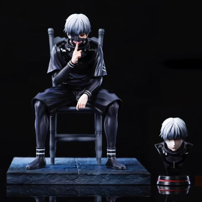 Tokyo Ghoul Kaneki Ken Sitting Figure Double Head Sculpt Replaceable Arms PVC Anime Statue Desktop PC Case Decor Collection Gift