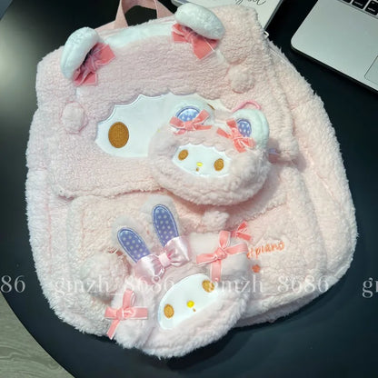 Sanrio Cartoon Backpack For Girl Women My Melody Sweet Piano Lovely Schoolbag Japanese Style Casual Large Capacity Plush Bag