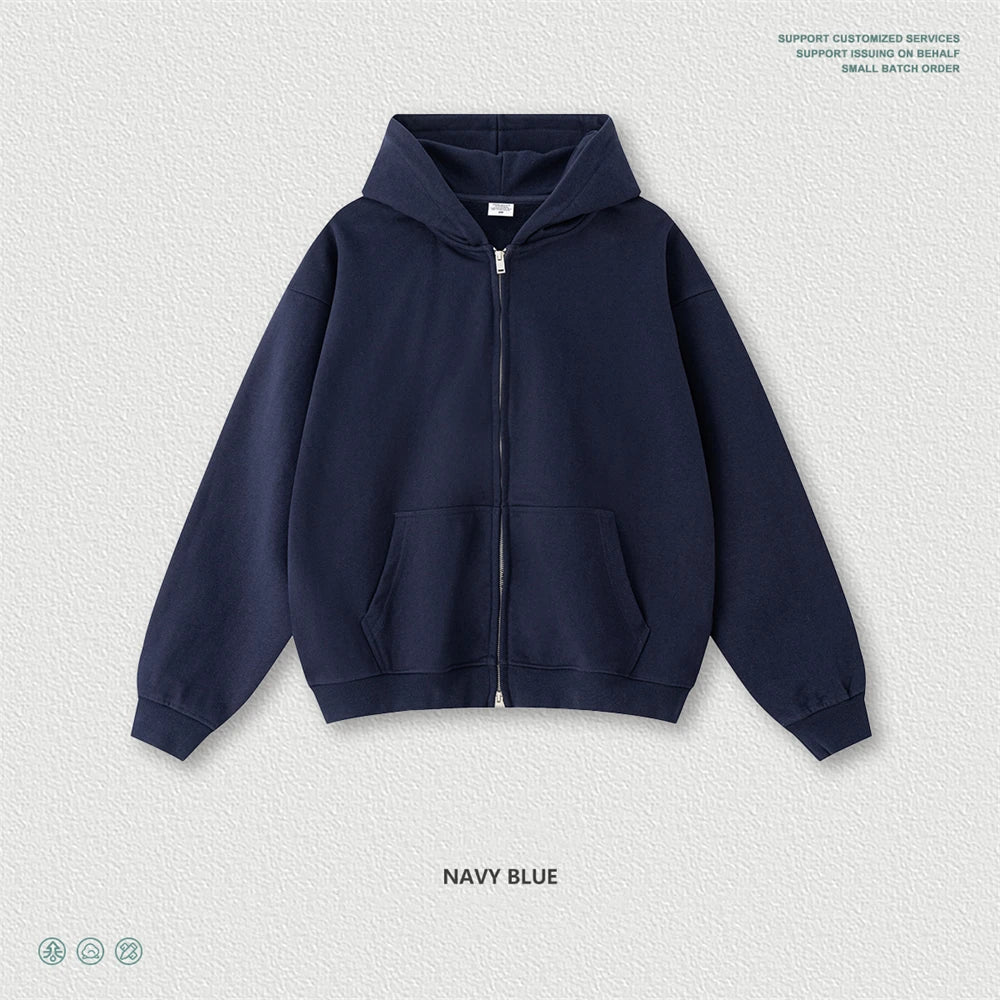 ZODF Trendy 2025 Heavy Weight 445gsm Zipper Hoodies For Man Unisex Casual Zip-up Hooded SweatShirts Coats HY1102