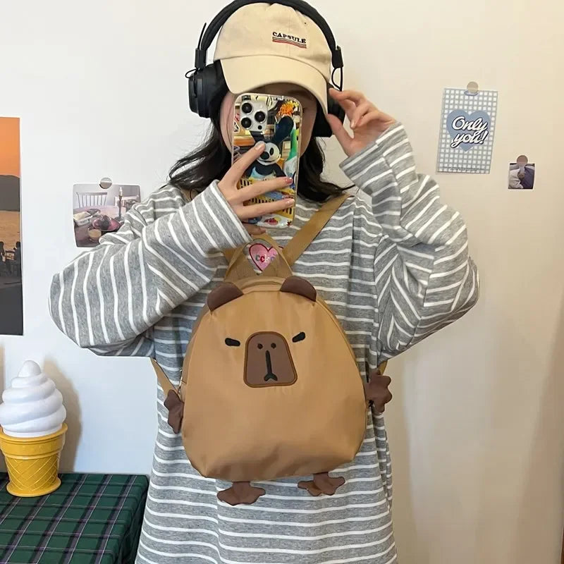Kawaii Capybara Nylon School Bag Laptop Backpack Cartoon Children's Backpack Travel Casual Book Bags Large Capacity Backpack