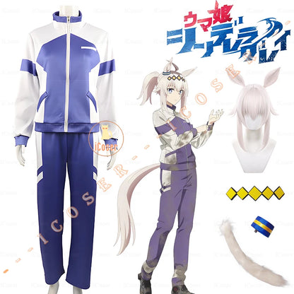 Anime Uma Musume Cinderella Gray Oguri Cap Cosplay Costume Wig Sportswear Headwear Tail Halloween Party for Women Girls Carnival