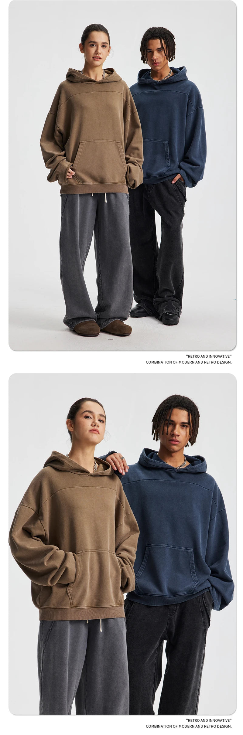 ZODF Fashion Heavy Weight 430gsm Washed Hoodie For Men Unisex Loose Edge Patchwork Distressed Hooded Pullovers Coat HY1098