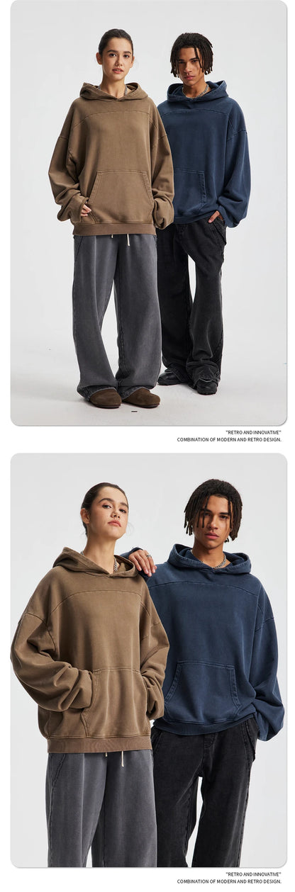 ZODF Fashion Heavy Weight 430gsm Washed Hoodie For Men Unisex Loose Edge Patchwork Distressed Hooded Pullovers Coat HY1098