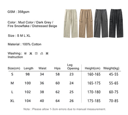 ZODF New 2024 Spring Summer 358gsm Cotton Cargo Pants For Men Unisex Casual Washed Straight Multi-Pockets Loose Trousers HY0829
