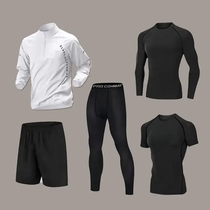 Men’s Quick-Dry Autumn Long-Sleeve Zipper Sports Set for Running Cycling Gym and Training - 1White 2Black / XL