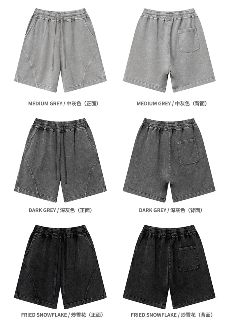 ZODF New Men Fire Snowflake Washed 330gsm Shorts Unisex High Street Summer Distressed Sport Cotton Shorts HY1028