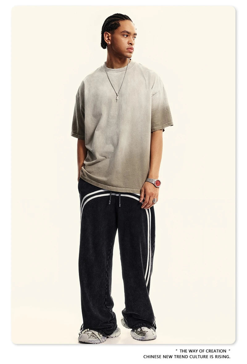 ZODF 2024 Summer Men Washed Gradient T-Shirts Unisex Women Distressed 250gsm Cotton T Shirt Brand Tees Streetwears HY0814